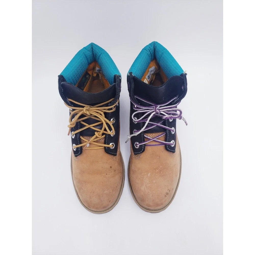 Timberland 6 Inch Premium Waterproof Boots Nubuck Tan Black Teal Youth Size 5